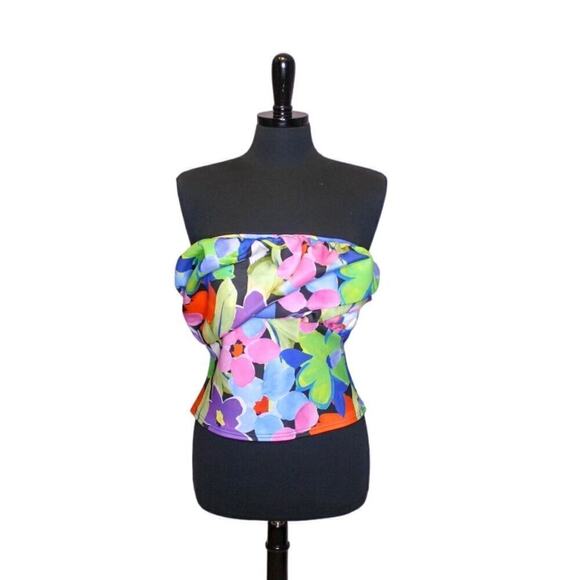 NWT Nasty Gal Floral Print Bandeau Top Multicolor Size 14 - Picture 1 of 5